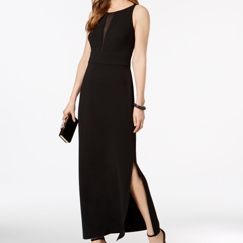 Connected Apparel Illusion Slit Black Maxi Dress